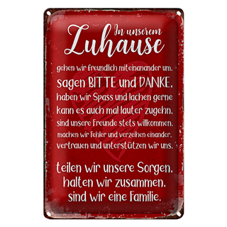 Blechschild Spruch 20x30cm Zuhause sind wir eine Familie