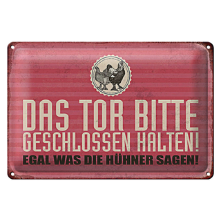 Blechschild Hühnerstall 30x20cm Tor geschlossen halten Hühner