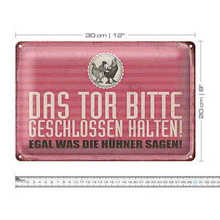 Blechschild Hühnerstall 30x20cm Tor geschlossen halten Hühner