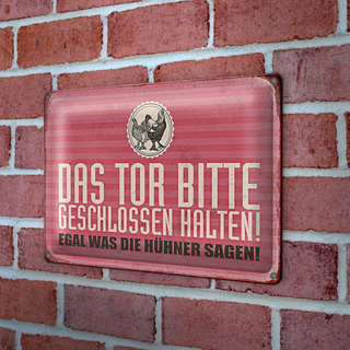 Blechschild Hühnerstall 30x20cm Tor geschlossen halten Hühner