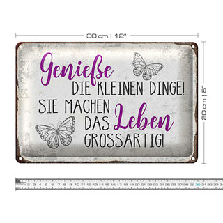 Blechschild Spruch 30x20cm genieße kleine Dinge das Leben