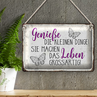 Blechschild Spruch 30x20cm genieße kleine Dinge das Leben