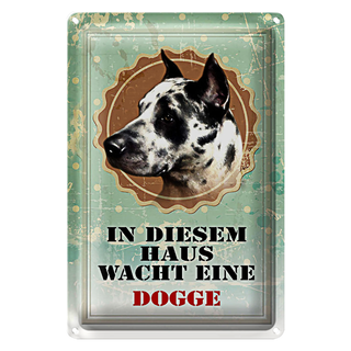 Blechschild Hund 20x30cm in diesem Haus wacht eine Dogge