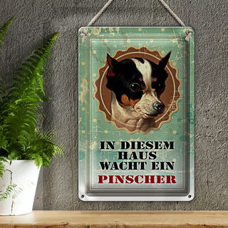 Blechschild Hund 20x30cm in diesem Haus wacht Pinscher