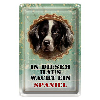 Blechschild Hund 20x30cm in diesem Haus wacht ein Spaniel