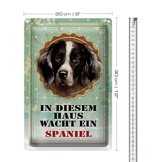 Blechschild Hund 20x30cm in diesem Haus wacht ein Spaniel