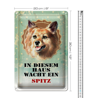Blechschild Hund 20x30cm in diesem Haus wacht ein Spitz