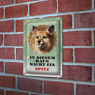 Blechschild Hund 20x30cm in diesem Haus wacht ein Spitz