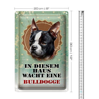 Blechschild Hund 20x30cm Haus wacht eine Bulldogge