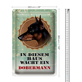 Blechschild Hund 20x30cm in diesem Haus wacht ein Doberman