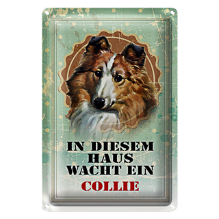 Blechschild Hund 20x30cm in diesem Haus wacht ein Collie