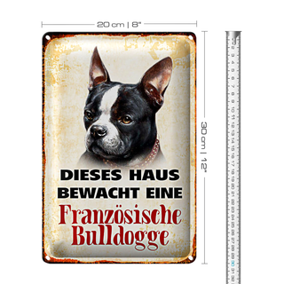 Blechschild Hund 20x30cm Haus bewacht französisch Bulldogge