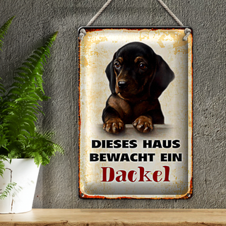 Blechschild Hund 20x30cm dieses Haus bewacht ein Dackel