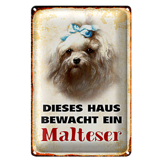 Blechschild Hund 20x30cm dieses Haus bewacht ein Malteser
