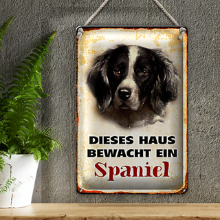 Blechschild Spaniel Spruch 20x30cm dieses Haus bewacht