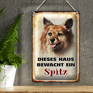 Blechschild Hund 20x30cm dieses Haus bewacht ein Spitz
