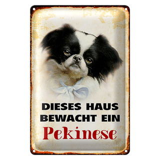 Blechschild Hund 20x30cm dieses Haus bewacht ein Pekinese