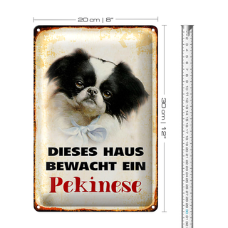 Blechschild Hund 20x30cm dieses Haus bewacht ein Pekinese