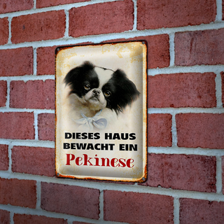 Blechschild Hund 20x30cm dieses Haus bewacht ein Pekinese