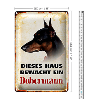 Blechschild Hund 20x30cm dieses Haus bewacht ein Dobermann