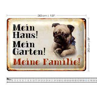 Blechschild Mops 30x20cm mein Haus mein Garten Familie