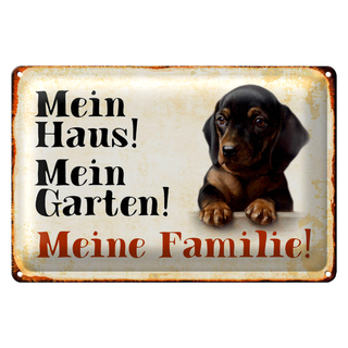 Blechschild Dackel 30x20cm mein Haus mein Garten Familie
