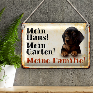 Blechschild Dackel 30x20cm mein Haus mein Garten Familie