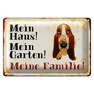 Blechschild Basset 30x20cm mein Haus mein Garten Familie
