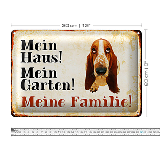 Blechschild Basset 30x20cm mein Haus mein Garten Familie
