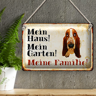 Blechschild Basset 30x20cm mein Haus mein Garten Familie
