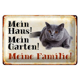 Blechschild Katze 30x20cm mein Haus mein Garten Familie