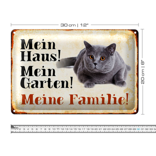 Blechschild Katze 30x20cm mein Haus mein Garten Familie