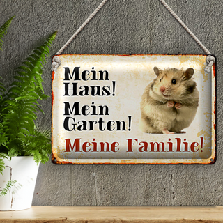 Blechschild Hamster 30x20cm mein Haus mein Garten Familie