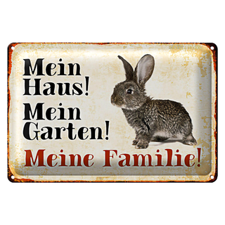 Blechschild Hase 30x20cm mein Haus mein Garten Familie