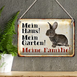 Blechschild Hase 30x20cm mein Haus mein Garten Familie