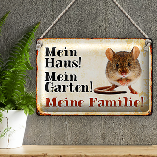 Blechschild Maus 30x20cm mein Haus Garten meine Familie