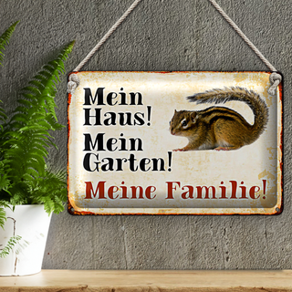 Blechschild Eichhörnchen 30x20cm mein Haus mein Garten