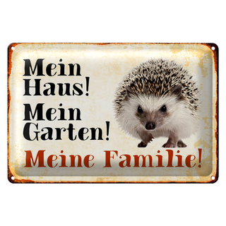 Blechschild Igel 30x20cm mein Haus mein Garten meine Familie