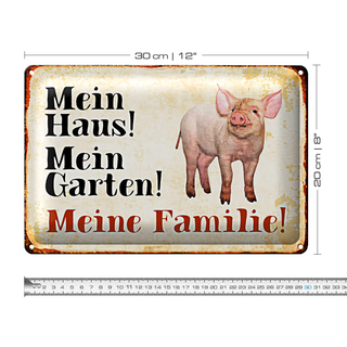 Blechschild Schwein 30x20cm mein Haus Garten meine Familie