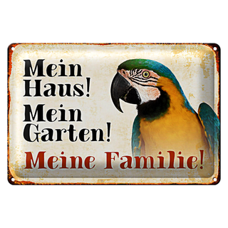 Blechschild Papagei 30x20cm mein Haus mein Garten Familie