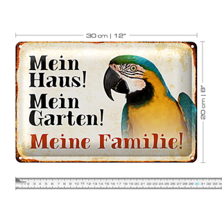 Blechschild Papagei 30x20cm mein Haus mein Garten Familie