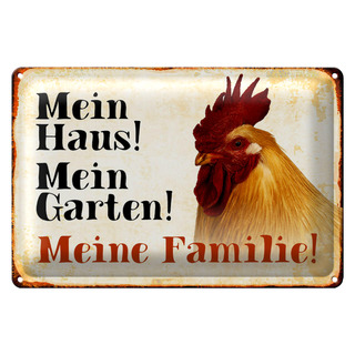Blechschild Huhn 30x20cm mein Haus mein Garten Familie