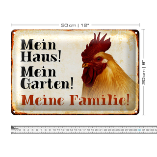 Blechschild Huhn 30x20cm mein Haus mein Garten Familie