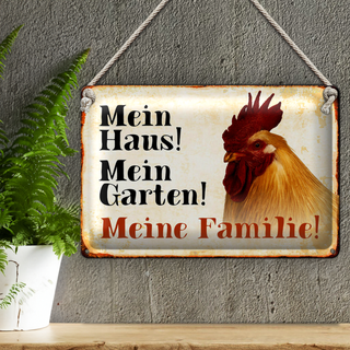 Blechschild Huhn 30x20cm mein Haus mein Garten Familie