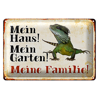 Blechschild Chamäleon 30x20cm mein Haus Garten meine Familie