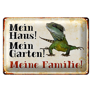 Blechschild Chamäleon 30x20cm mein Haus Garten meine Familie