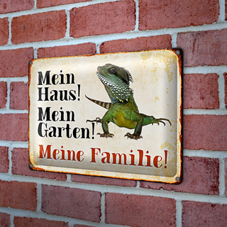 Blechschild Chamäleon 30x20cm mein Haus Garten meine Familie