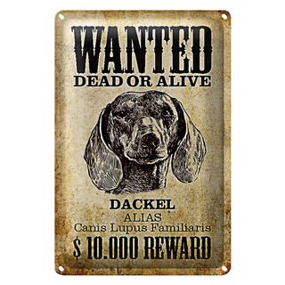 Blechschild Hund 20x30cm wanted dead Dackel Alias