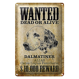 Blechschild Hund 20x30cm wanted dead Dalmatiner