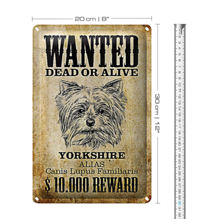 Blechschild Hund 20x30cm wanted dead Yorkshire